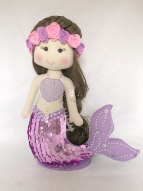 Sereia Feltro Morena com Lantejolas 30cm Lilas Locação SP, Imagem 2