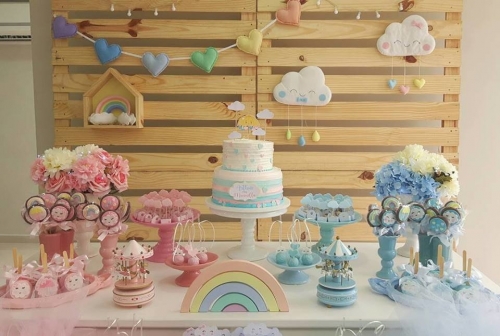 Kit Decoração Chá Revelação Nuvem Rosa e Azul Locação SP, Imagem 2
