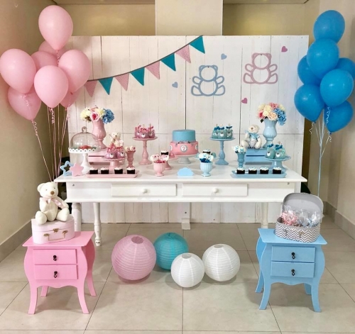 Kit Decoração Chá Revelação Ursinhos Rosa e Azul Locação SP