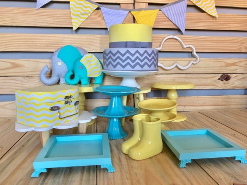 Kit Festa Elefante Chevron Turquesa Locação SP, Imagem 1